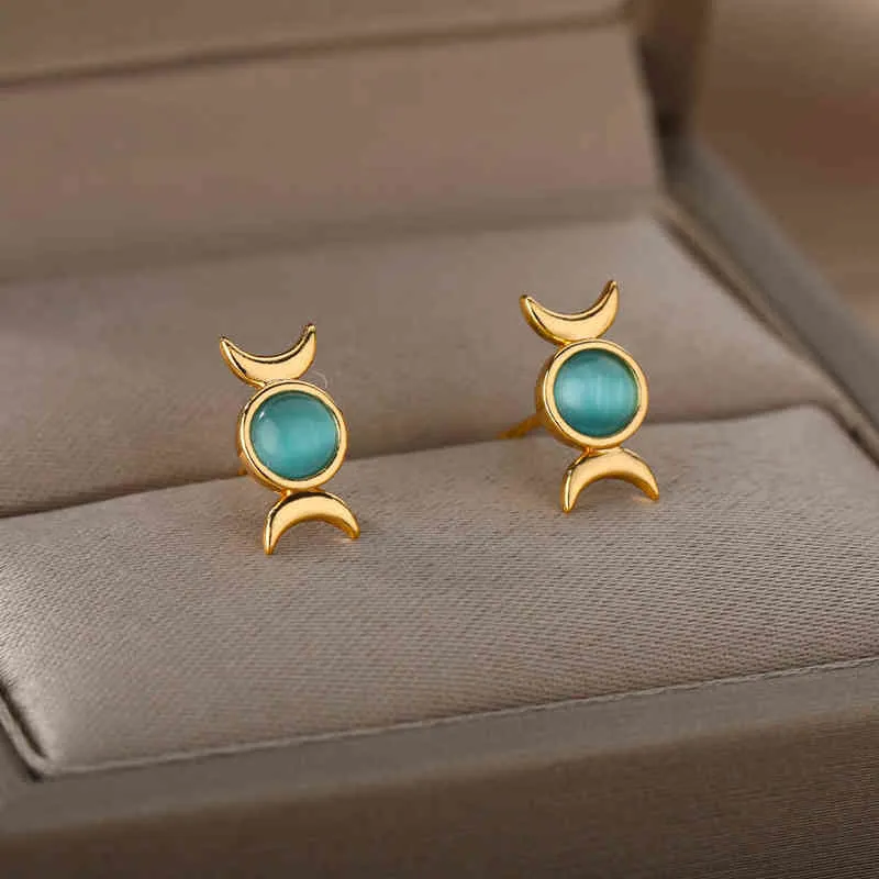 Mini Moon en Sun Oorrings For Women Girls Roestvrij staal Cute Blue Opal Oorrings 2022 Trend Sieraden Kerstcadeau L220816552853