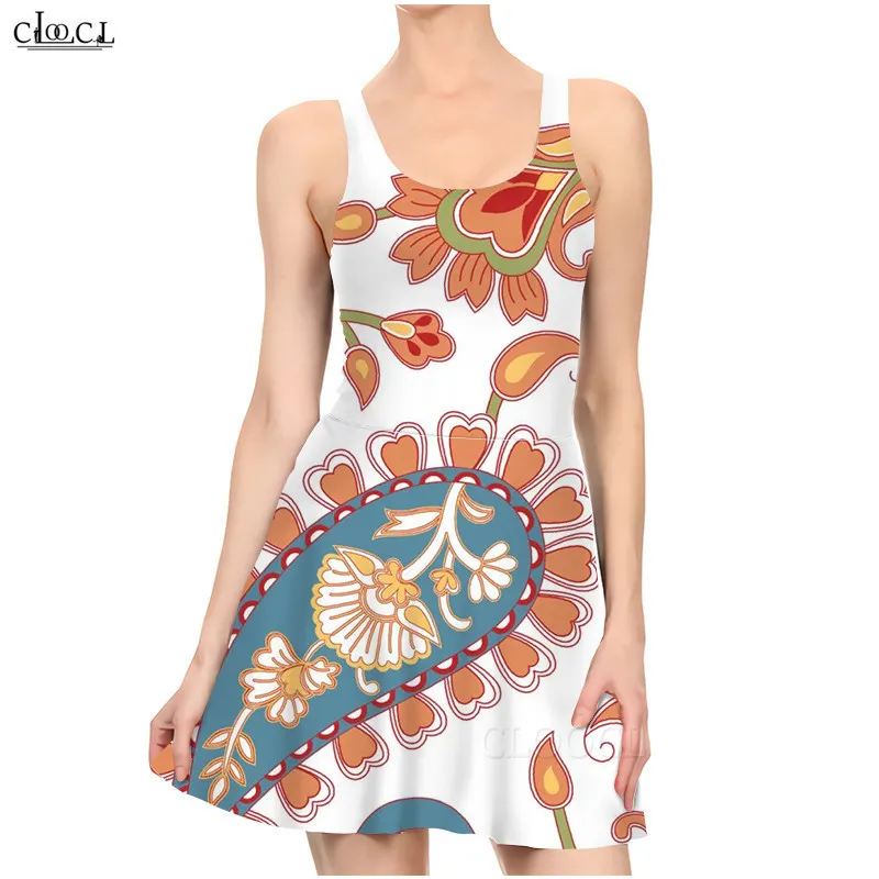 Paisley National Flower Dress 3D Modna moda Suknia bez rękawów Seksowna szczupła harajuku styl damski odzież 220617