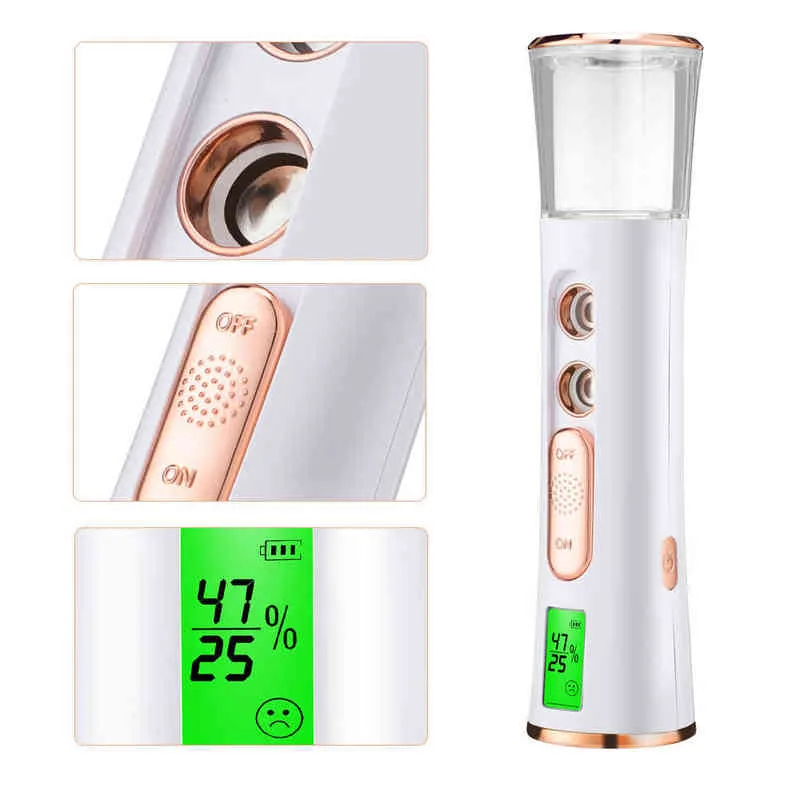 Nano Face Spray Bottle Steamer facciale USB Nebulizzatore ricaricabile Misuratore di umidità della pelle Strumenti portatili la cura della bellezza 220526