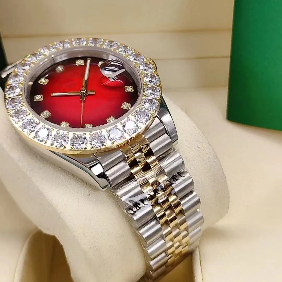 Moda relógio mecânico totalmente automático tamanho 43mm lindo diamante frisado espelho de safira função à prova d'água masculino como um presente283k