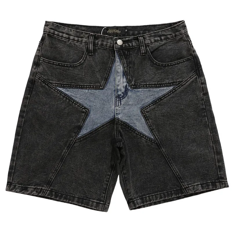 Streetwear Harajuku Denim Shorts hommes Patchwork surdimensionné Hip Hop bleu jean été décontracté lâche 220715