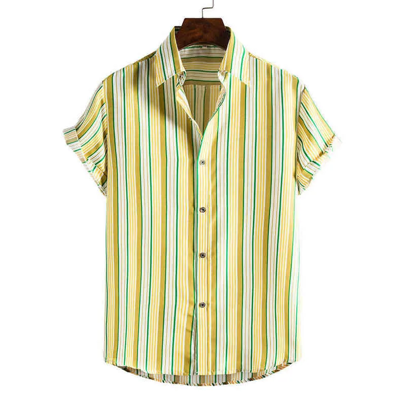 Gelb Gestreiftes Hawaiian Shirt Männer 2022 Marke Slim Fit Kurzarm Strand Aloha Shirts Männer Sommer Urlaub Tops Kleidung Camisas l220704