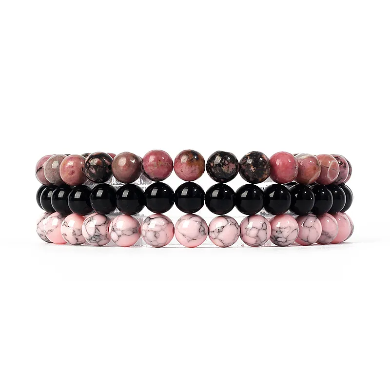 Ensemble de 3 bracelets en pierre naturelle, Rhodonite, Rose, quartz, Turquois, améthystes, paires de bracelets pour femme et hommes, bijoux en perles, pièces/ensemble