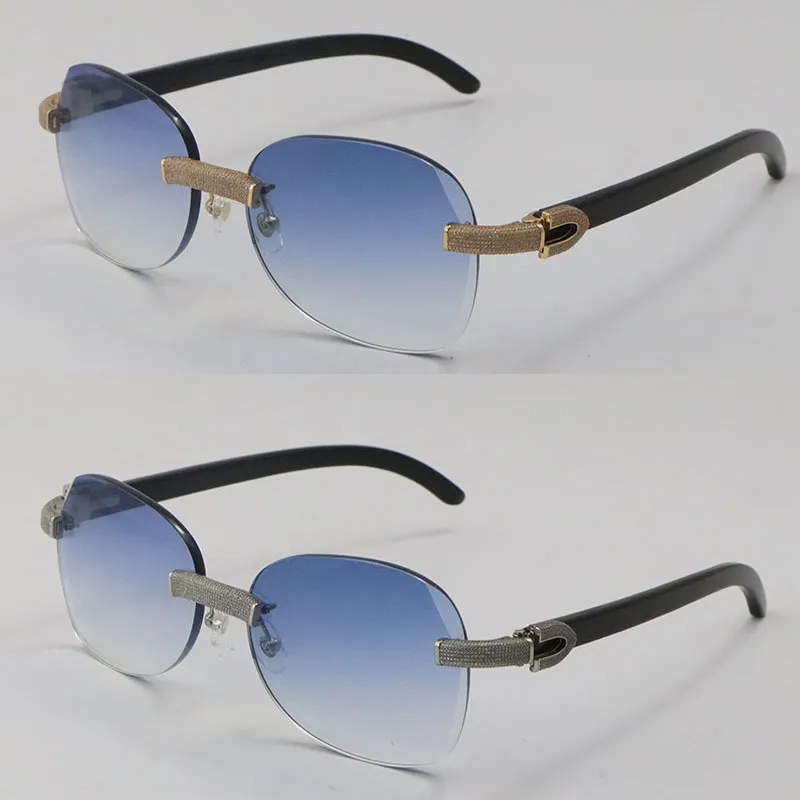 Новые металлические солнцезащитные очки без оправы с микропавеированным бриллиантом 3524012 Оригинальный черный рог буйвола Роскошная оправа из 18-каратного золота C Украшение Мужской a235f