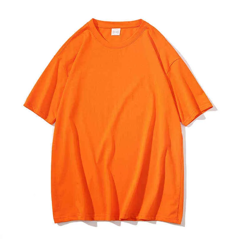 2021 New Summer T Shirt Solid Colorsルーズメンズハラジュクファッションデザイン100％コットンショートスリーブOネックTシャツS-3XL G220512
