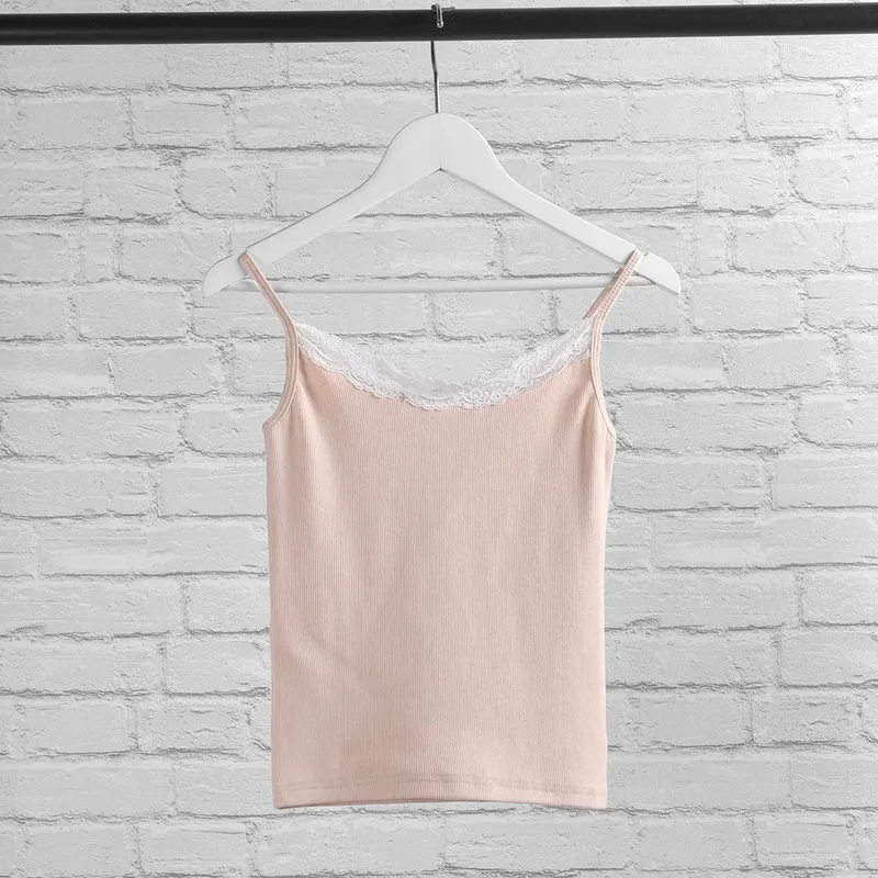 Sweet Girl Lace Ribbed Tank Top Women Summer Sexy Sleeveless Cotton Soft Camis Blouses Women Vintage Casual Crop Top Chic 220514