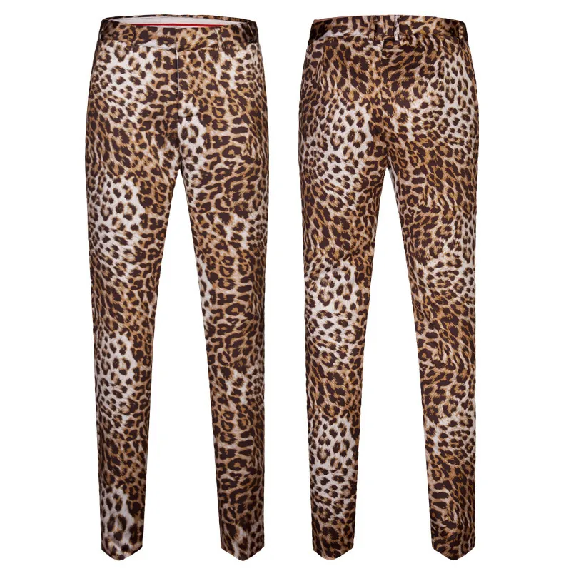 Fashion Men's Casual Boutique Leopard Print Nightclub Style Suit Jacket Pants Male Two Pieces Blazers Coat Trousers Set 220271x