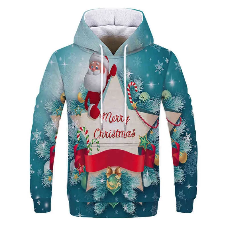 Weihnachten 3D Hoodies für Kinder und Erwachsene Caps Sweatshirts Männer/Frauen Langarm Herbst Winter warme Mode lustige 3D Kleidung L220704