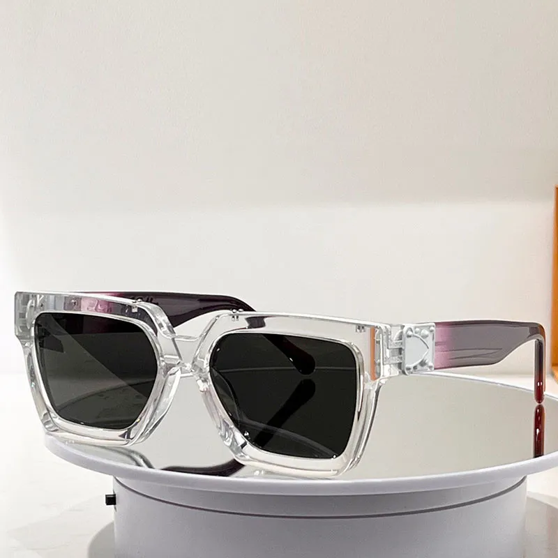Designer milionário óculos de sol 96006 clássico quadro transparente uva roxo gradiente templos verão uv400 anti-uv400 homens senhoras 286z