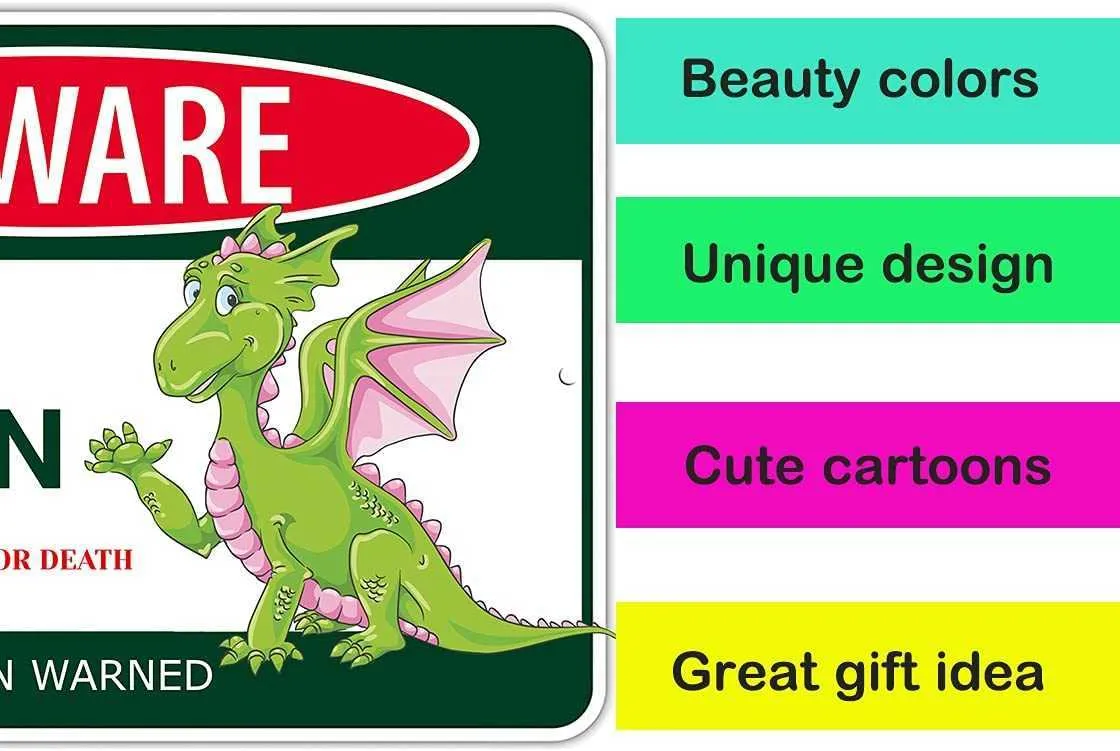 Pas op voor Dragon Metal Tinne Sign Funny Dragon Sign Cadeaus voor jongenskamer muur decorkiden Dragon Tank Products Party Badkamer Baby3616027