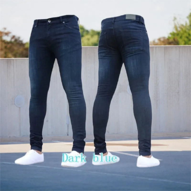 Mens Pants Pure Color Stretch Jeans Casual Slim Fit Work Trousers Male Vintage Wash Plus Size Pencil Skinny for Men 220408208r