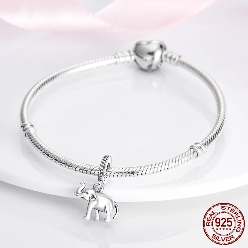 Perline pendenti in argento sterling 925 con ciondolo a forma di elefante animale, perline adatte a braccialetti Pandora, accessori gioielli fai da te