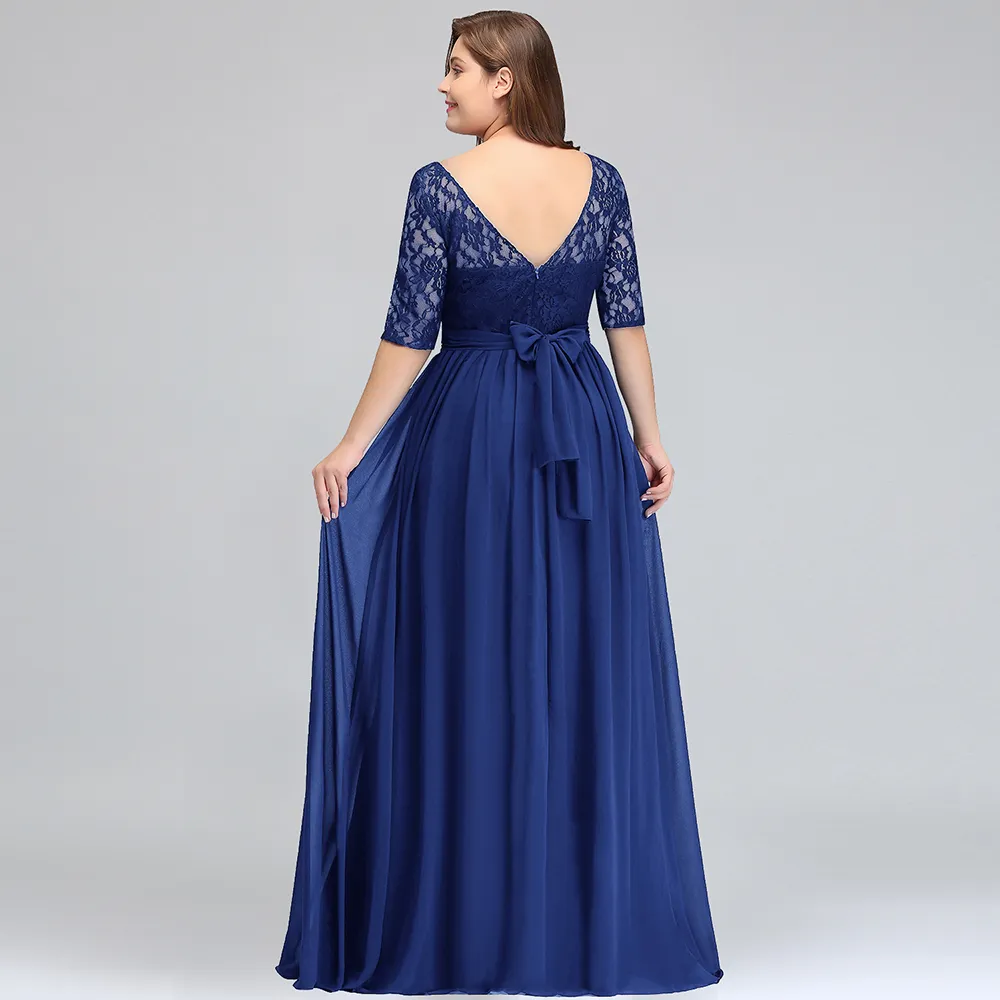 NEW Burgundy Long Bridesmaid Dresses Plus Size Scoop Neck Half Sleeve Wedding Party Gown vestido ma