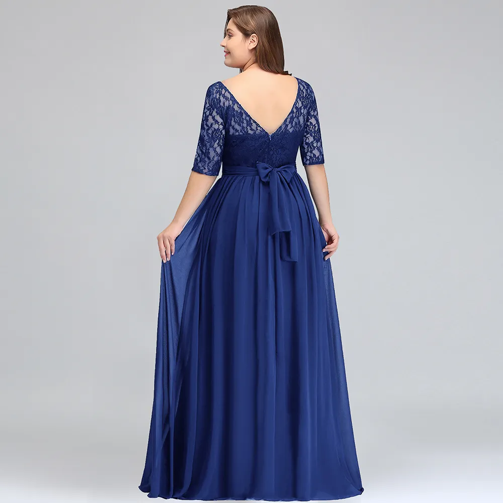 Robe longue de demoiselle d'honneur bordeaux, grande taille, col rond, demi-manches, robe de soirée de mariage