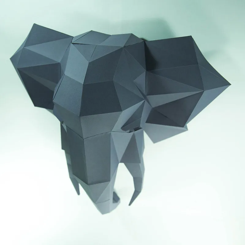 Elephant Head 3D Paper Model Sculpture 72 cm Papercraft DIY rzemios
