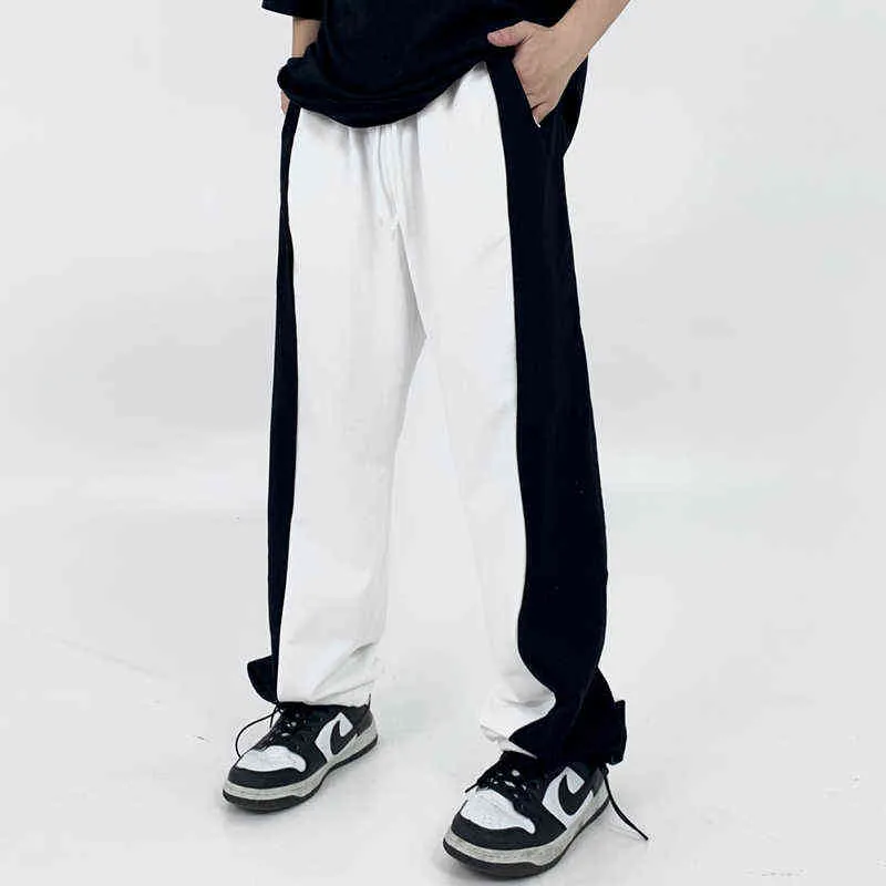 White Black Patchwork Letter Brodery Casual byxor Män och kvinnor High Street Straight Overized Loose Jogers Sweatpants T220803