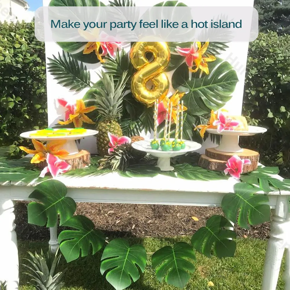 Декоративные цветы венки 90 штук 6 видов искусственные листья пальмовых листьев тропические листья украшения для декорации вечеринок в джунглях пляж день рождения Луау Гавайский