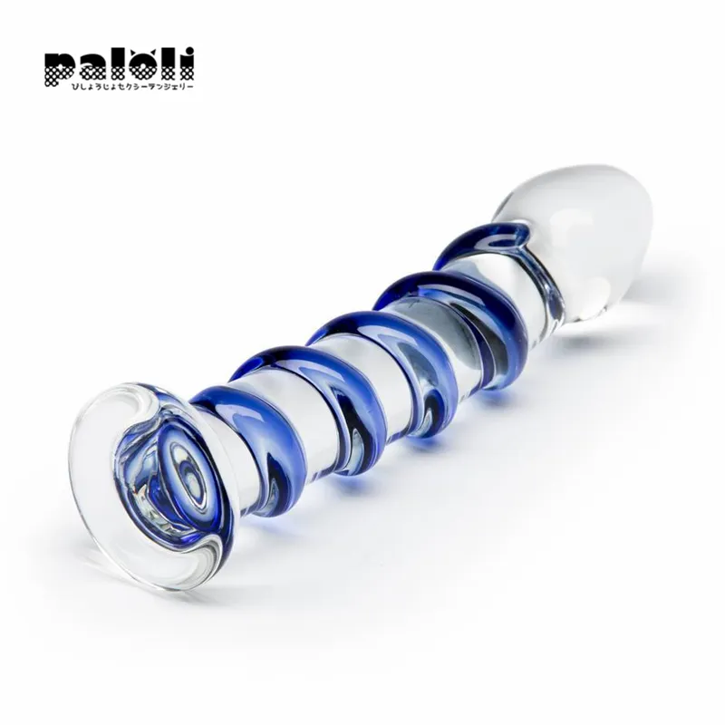 Vuxna produkter Sapphire Spiral Glass Dildo Sexiga leksaker för kvinnor Gay Masturbation Crystal Female Masturbator