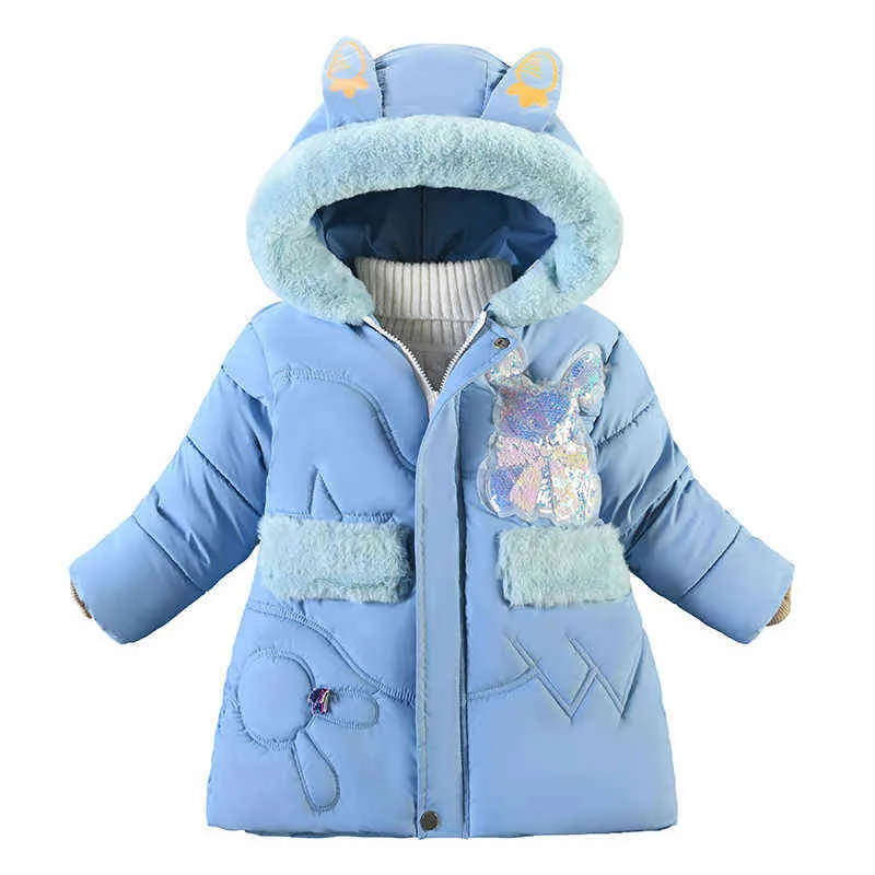 4 5 6 ans hiver filles veste col en fourrure oreilles de lapin garder veste capuche fermeture éclair mode vêtements d'extérieur cadeau d'anniversaire enfants vêtements J220718