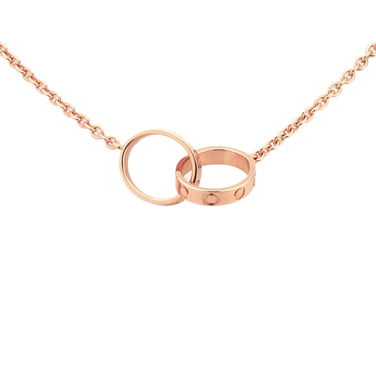 Les créateurs de bijoux aiment le collier Rose Gold Platinum chaîne vis diamant double cercle collier soeur pendentif en acier inoxydable weddi291n