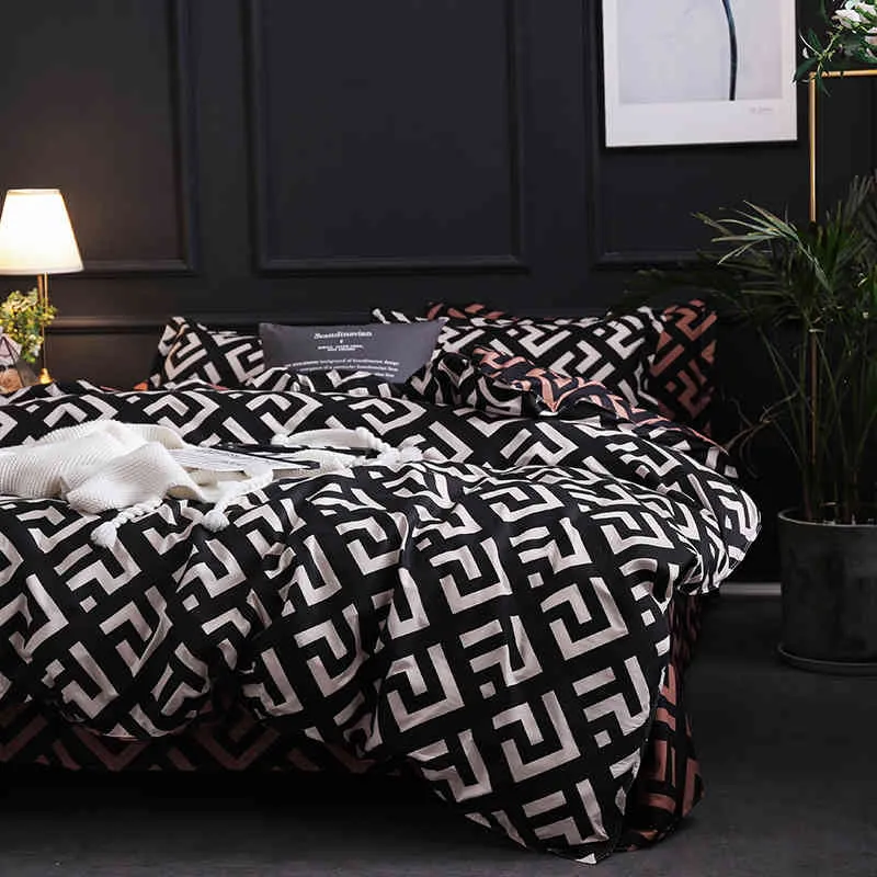 Ensemble de literie à carreaux noirs de marque reine King Size housse de couette linge de lit en Polyester couette moderne avec taies d'oreiller