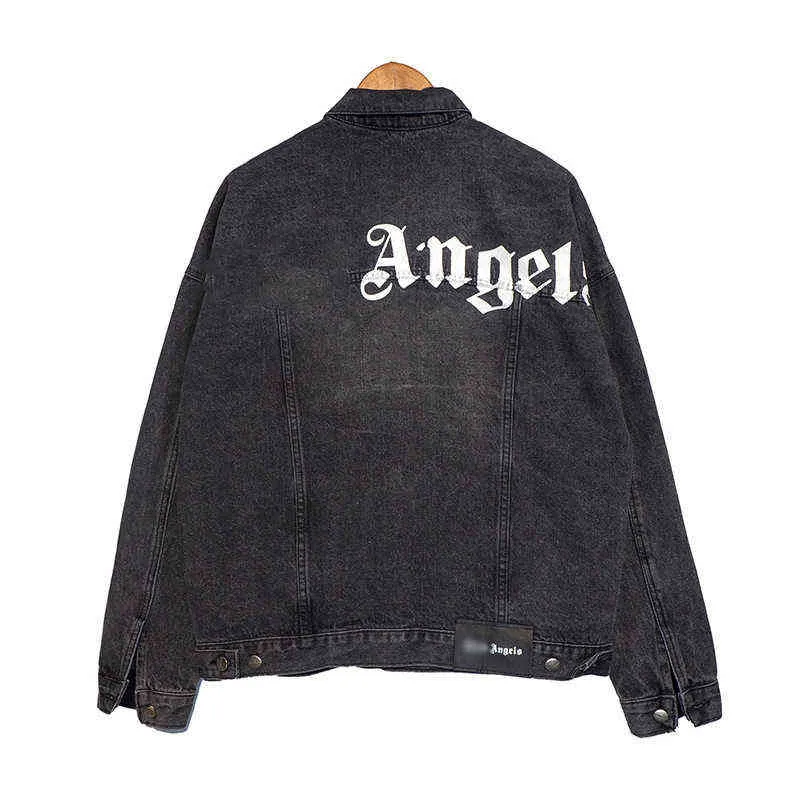 Jaqueta jeans com estampa de anjo e estampa de palmeiras moda masculina 2p12