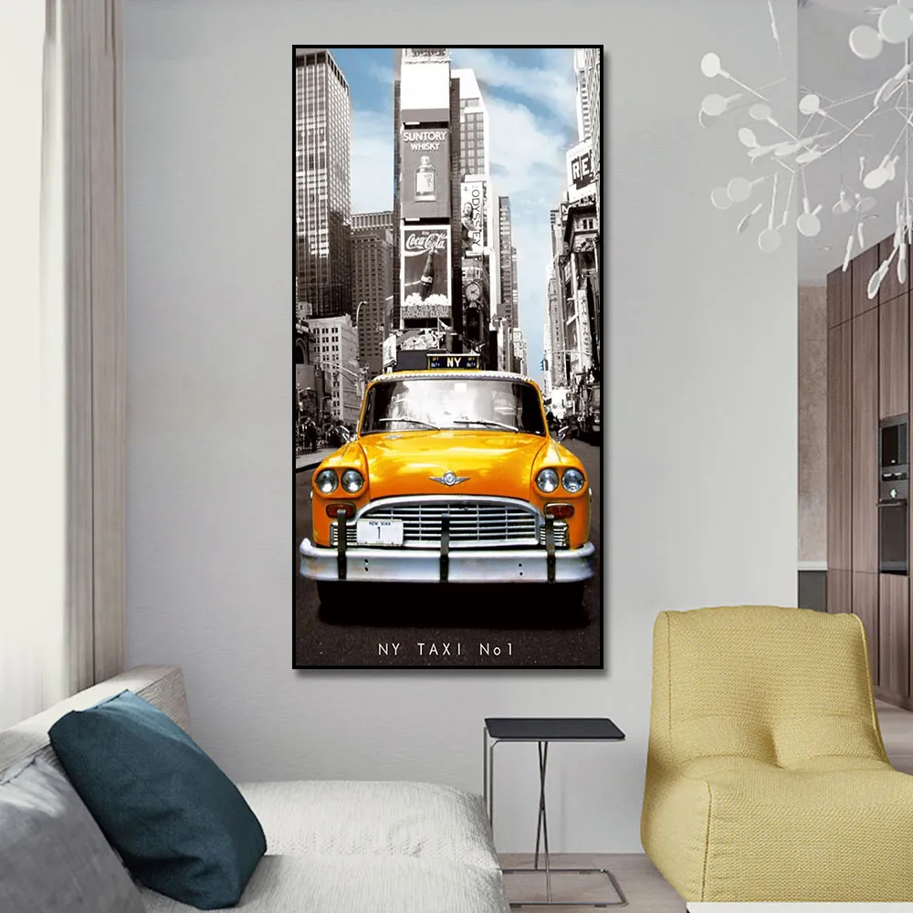 New York Yellow Taxi Canvas Målning Canvas Print Wall Art Bild för vardagsrum Heminredning Väggdekoration Framelös
