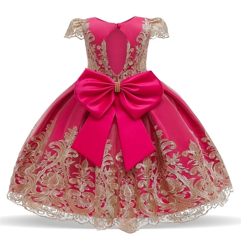 Miúdos vestido para meninas laço bordado festa vestido de baile crianças casamento e aniversário formal 4-10 anos 220422