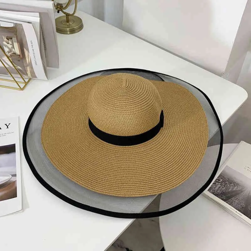 2021 جديد شمس القبعات للنساء الفتيات واسعة بريم القش القش قبعة الصيف بوهيميا شاطئ قبعة الشريط chapnau الأسود
