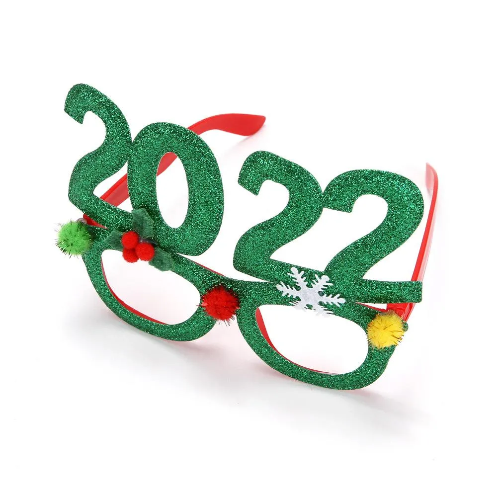 Mode Glitter Christmas Glasses Decoration 2022 Holiday Glass Frame Xmas Home Decorations Gifts
