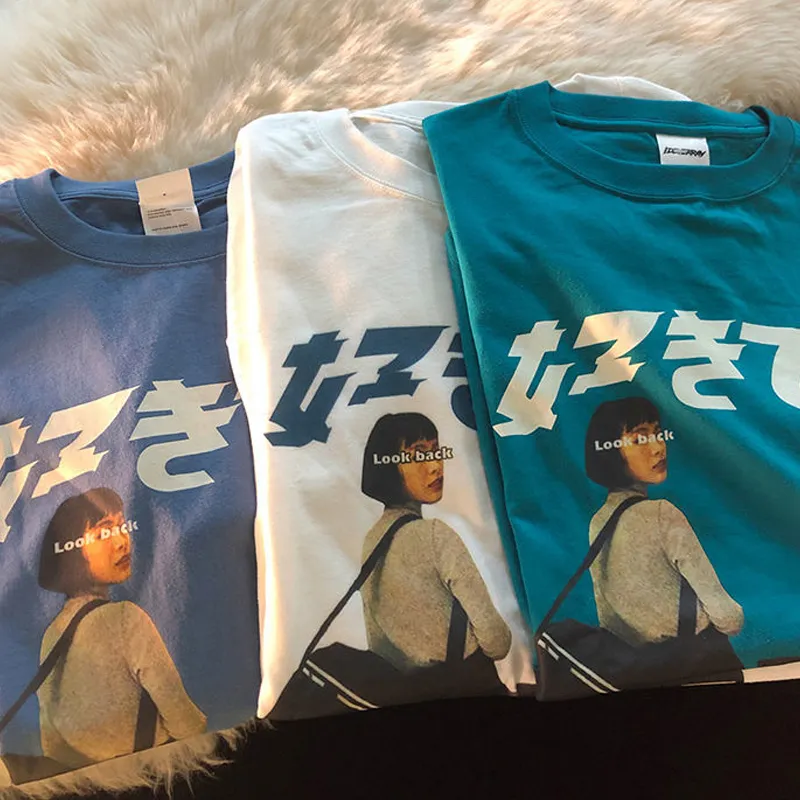 Hip Hop Streetwear Harajuku T Shirt Ragazza giapponese Kanji Stampa maglietta da uomo Estate manica corta in cotone T-shirt allentata oversize 220708