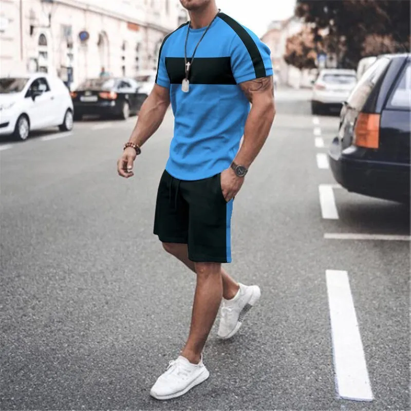 Мужские комплекты 3D спортивный костюм Летняя модная одежда для мужчин Футболка Шорты 2 шт. Повседневная уличная одежда Мужской негабаритный костюм 220615