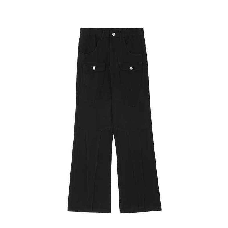 Hip Hop Back List i gwiazdy haftowe workowate dżinsowe spodnie męskie i femlae stałe kolorowe kieszenie na strzępieniu luźnych dżinsów T220803