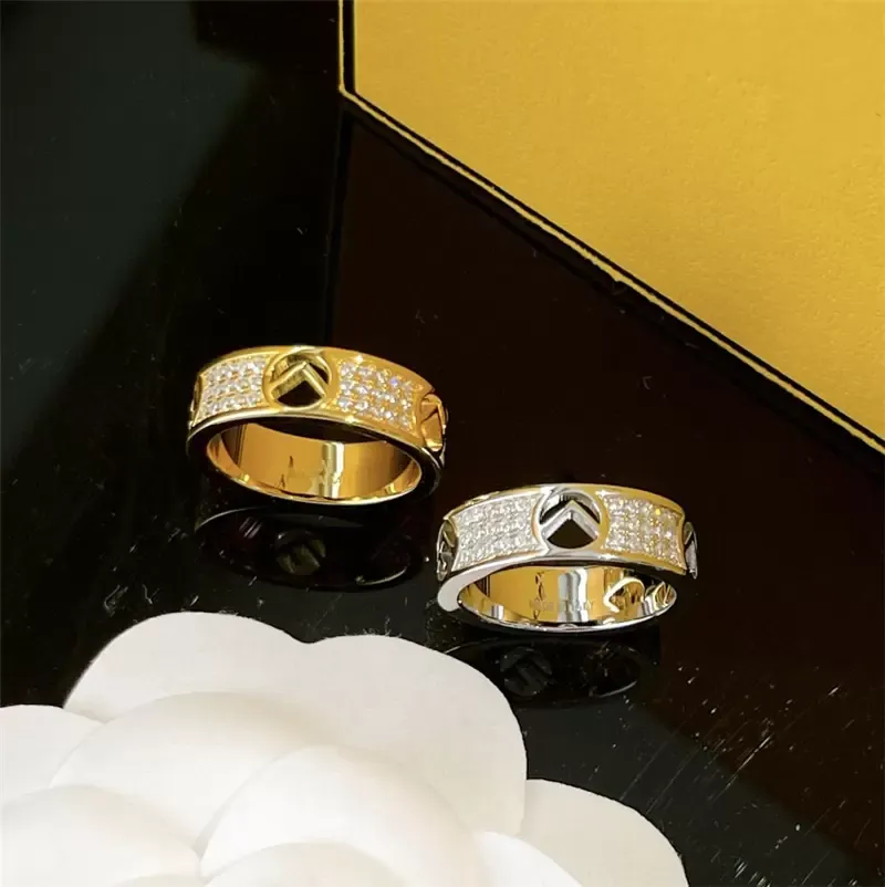 Bagues en diamant pour femmes Designer Bague en or de luxe Bijoux pour hommes Unisexe Lettre Anneaux Mode F Bague S925 Argent Sterling 2206164D