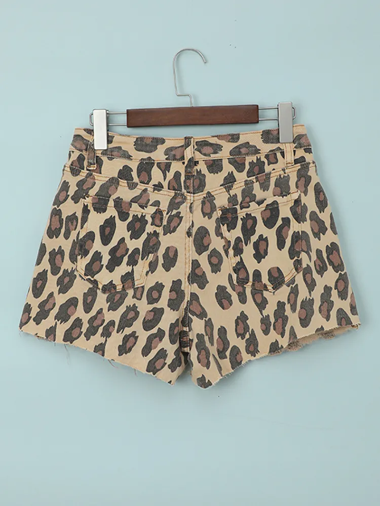 Pantalones cortos de mezclilla de moda con estampado de leopardo de verano, pantalones casuales desgastados, pantalones vaqueros para mujer para Sexy Retro 220602