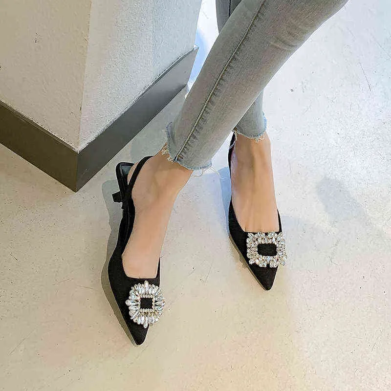 Chaussures de robe troupeau femmes sandales noir vert blanc strass cristal fête mince mi talons bande élastique été 39 220316