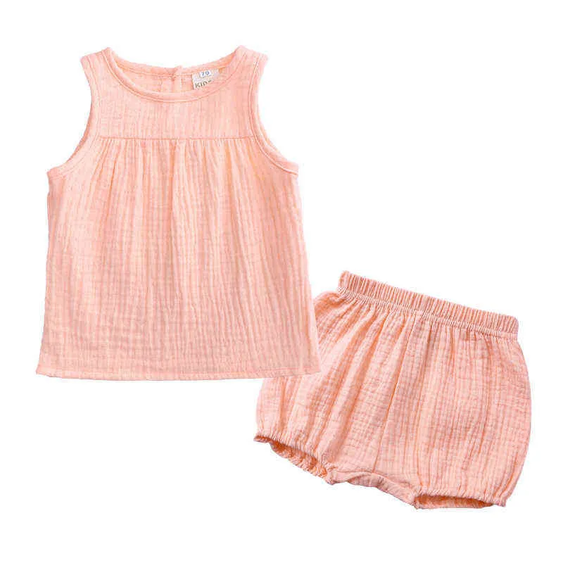 Bébé été deux pièces coton et lin costume garçons et filles multicolore gilet + grand PP bébé shorts deux pièces ensemble bébé vêtements G220509