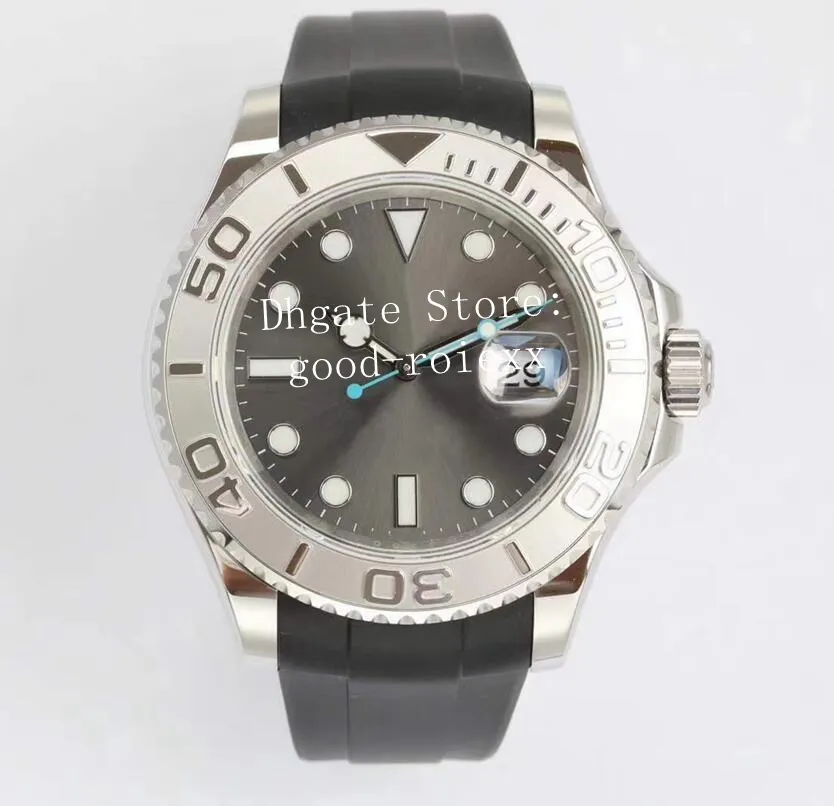 Watches For Men Automatic Cal 3235 Eta Men's Watch 904L Steel Stainless Rhodium Gray Blue Platinum Rubber Strap EW Dive Calen271c