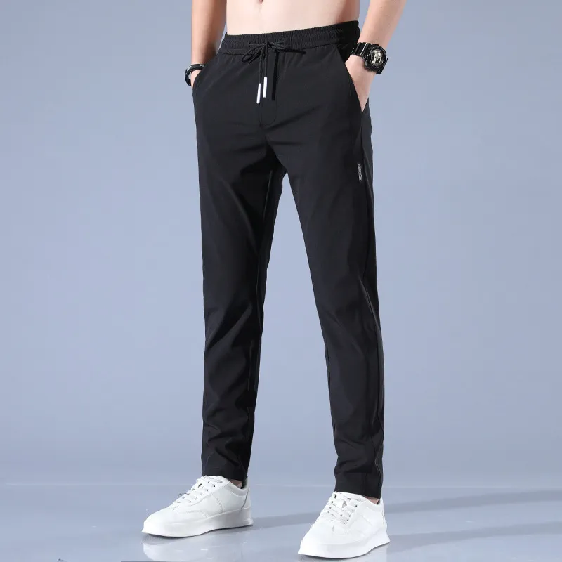 Pantalon en soie de glace pour hommes couleur unie taille moyenne ample respirant jambe droite décontracté mince pantalon de sport à séchage rapide 220810