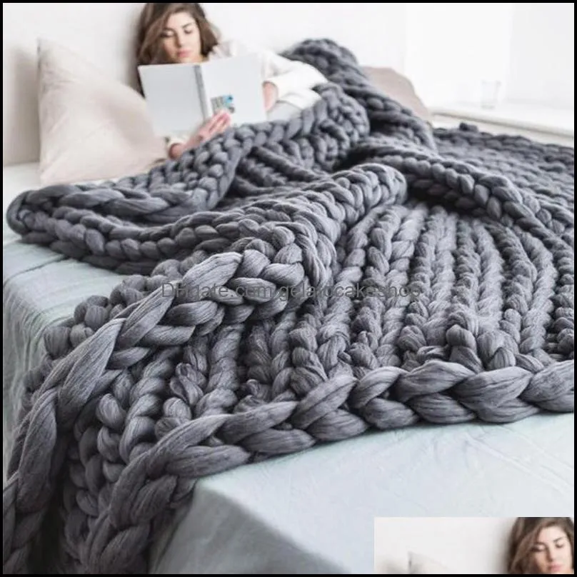 Mão de malha grossa cobertor fio grosso lã ponderada bky tricô lance quente inverno casa sofá cama lança cobertores entrega gota 20231d