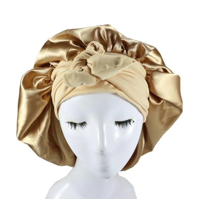 Шапка-бини с черепом, модная женская атласная шапочка для сна, шапочка для волос, шелковый головной убор, широкая резинка с большими полями для душа Nightc246a