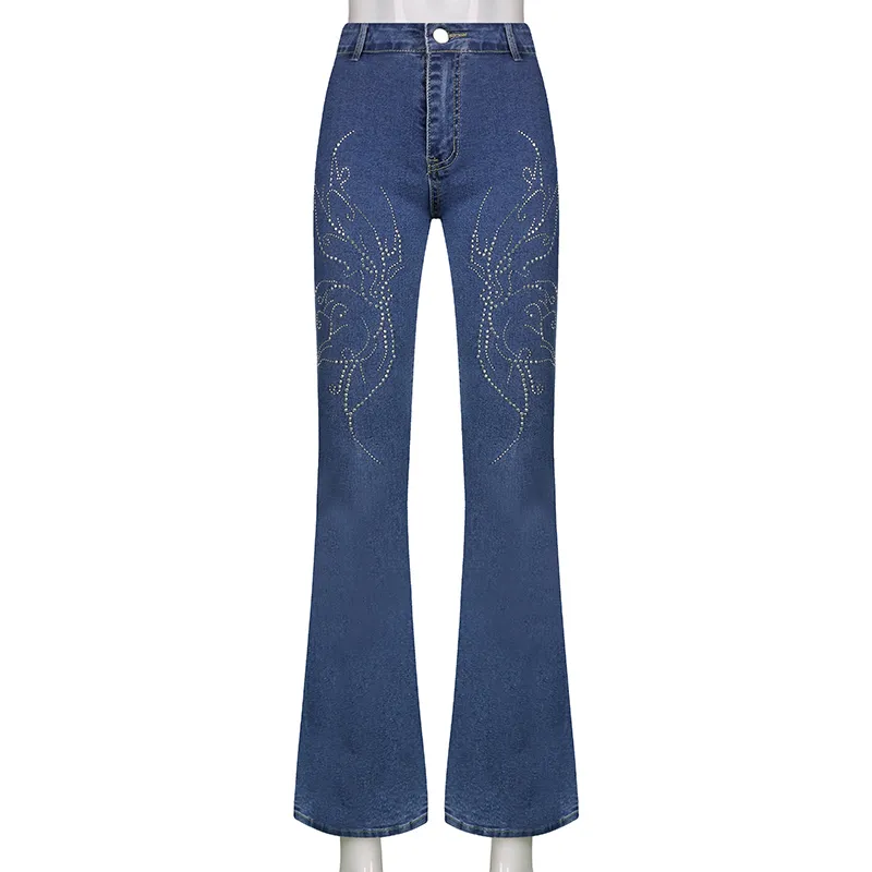 Y2K papillon imprimé évasé Jean taille basse rétro pantalon Harajuku Baggy Denim pantalon mignon Streetwear Iamty 220701