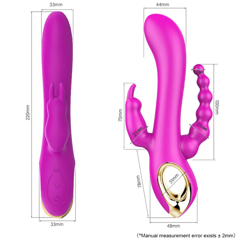 Dildo vibrator sexiga leksaker för kvinnor g-spot massager klitoris vagina anal stimulator kvinnlig masturbator trippelvibration