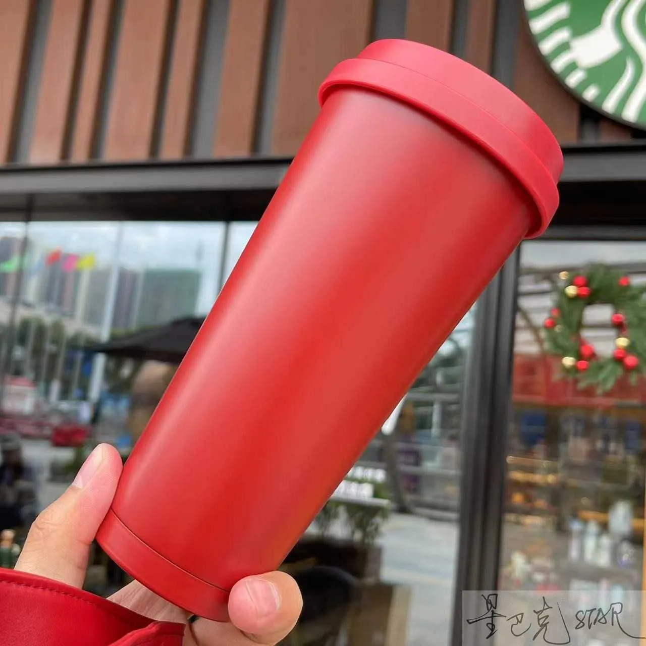 Starbucks New Year Cup 500ml klassisk vintage röd rostfritt stål resekopp termos med rutigt lock
