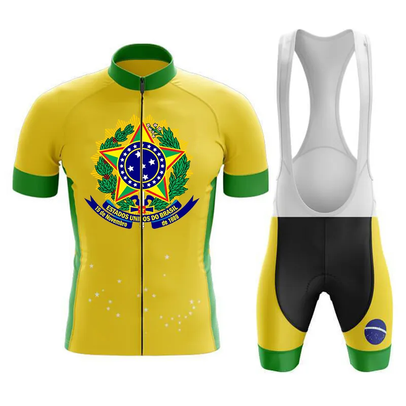 Brasil Mäns Cyklingkläder Kläder Cykel Jersey Set Bike Skinsuit Shirt Sommar Andningsbar Anti-UV MTB Sportkläder Ropa Ciclism 220323