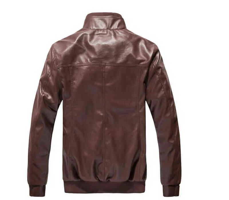 Осень зимняя коричневая кожаная куртка мужчины негабаритная кожаная мотоциклетная куртка мужская стойка с длинным рукавом мотоцикл мотоцикл 3XL L220725