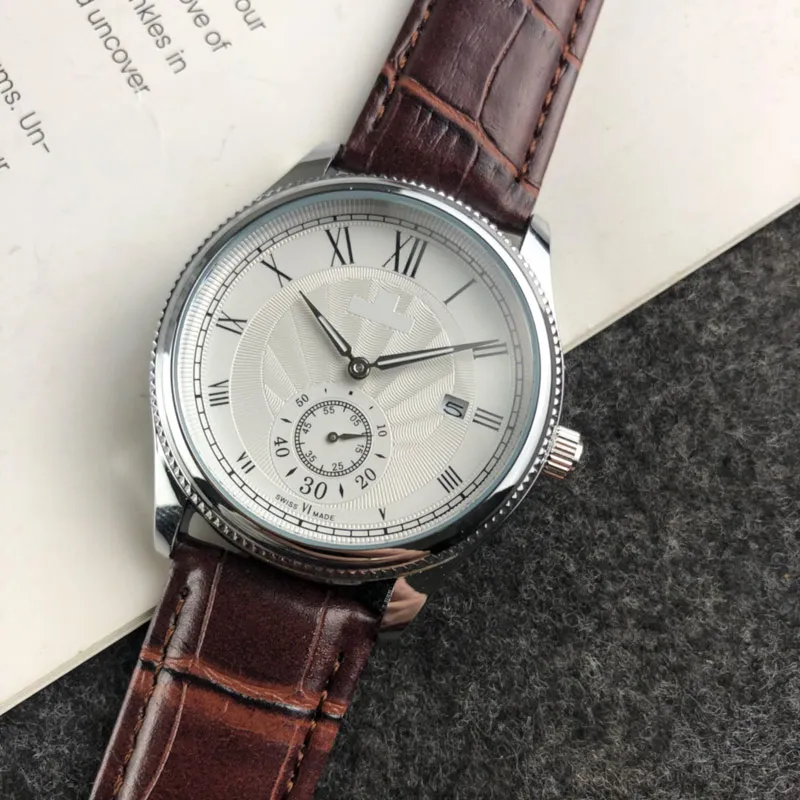 Moda masculina relógios de luxo relógio masculino marca superior 40mm pequeno mostrador funciona pulseira couro banda aço inoxidável relógios de pulso para homem gift195l