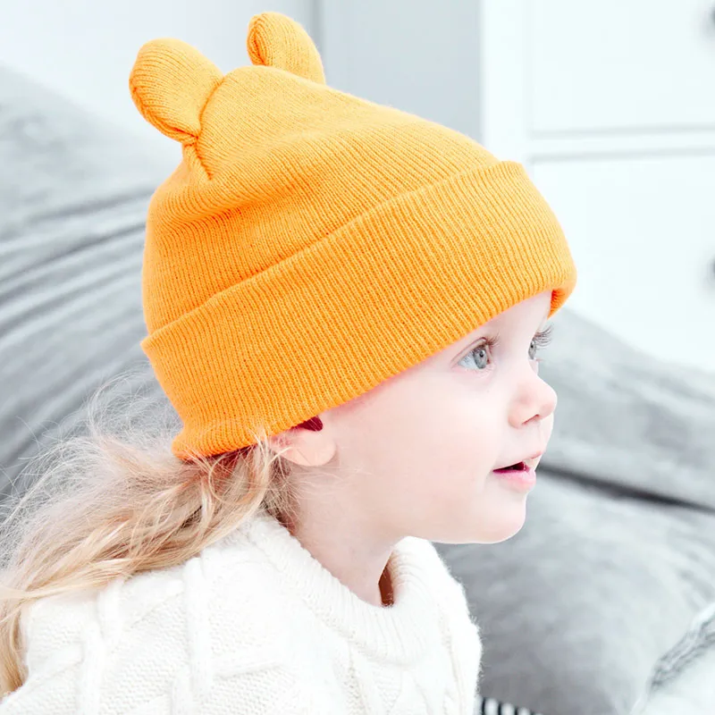 Autumn Winter Baby Hat com orelha cor sólida crochê infantil garoto garoto boné quente crianças malhas de malha de bebê chapéu 220514