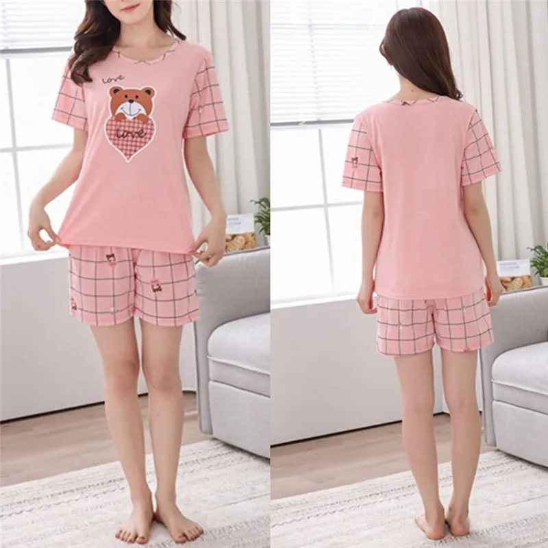 Summer Young Girl Short Sleeve Cotton Pyjamas for Women Sweet Nightshirt Casual Home Service Short Sleepwear M2XL 220527