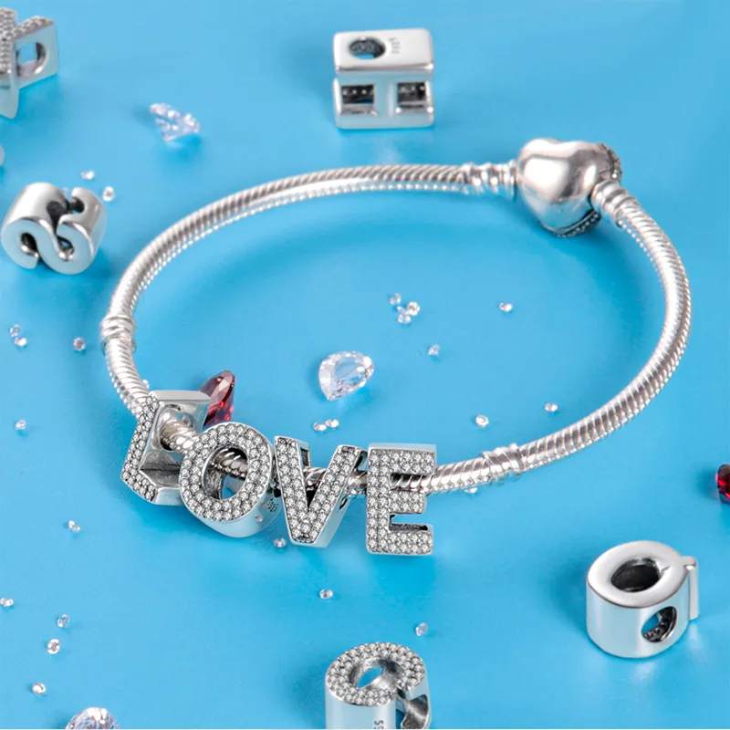 925 Silver Fit Charm 925 Bracelet Alphabet Bead Initials Letters charms set Pendant DIY Fine Beads Jewelry1344673